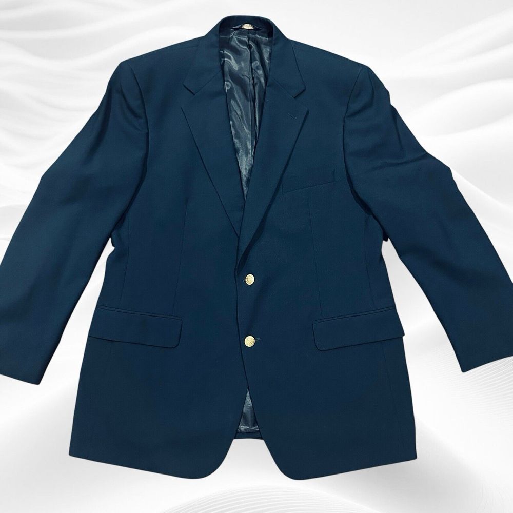 Brooks Brothers 346 Worsted Wool Blazer Jacket Sz 43R Mens Navy‎ Gold Buttons